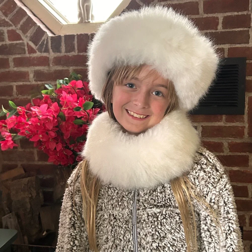 Alpaca Fur Cossack Hat & Detachable Collar Set Ivory Peruvian Soul Women Girls